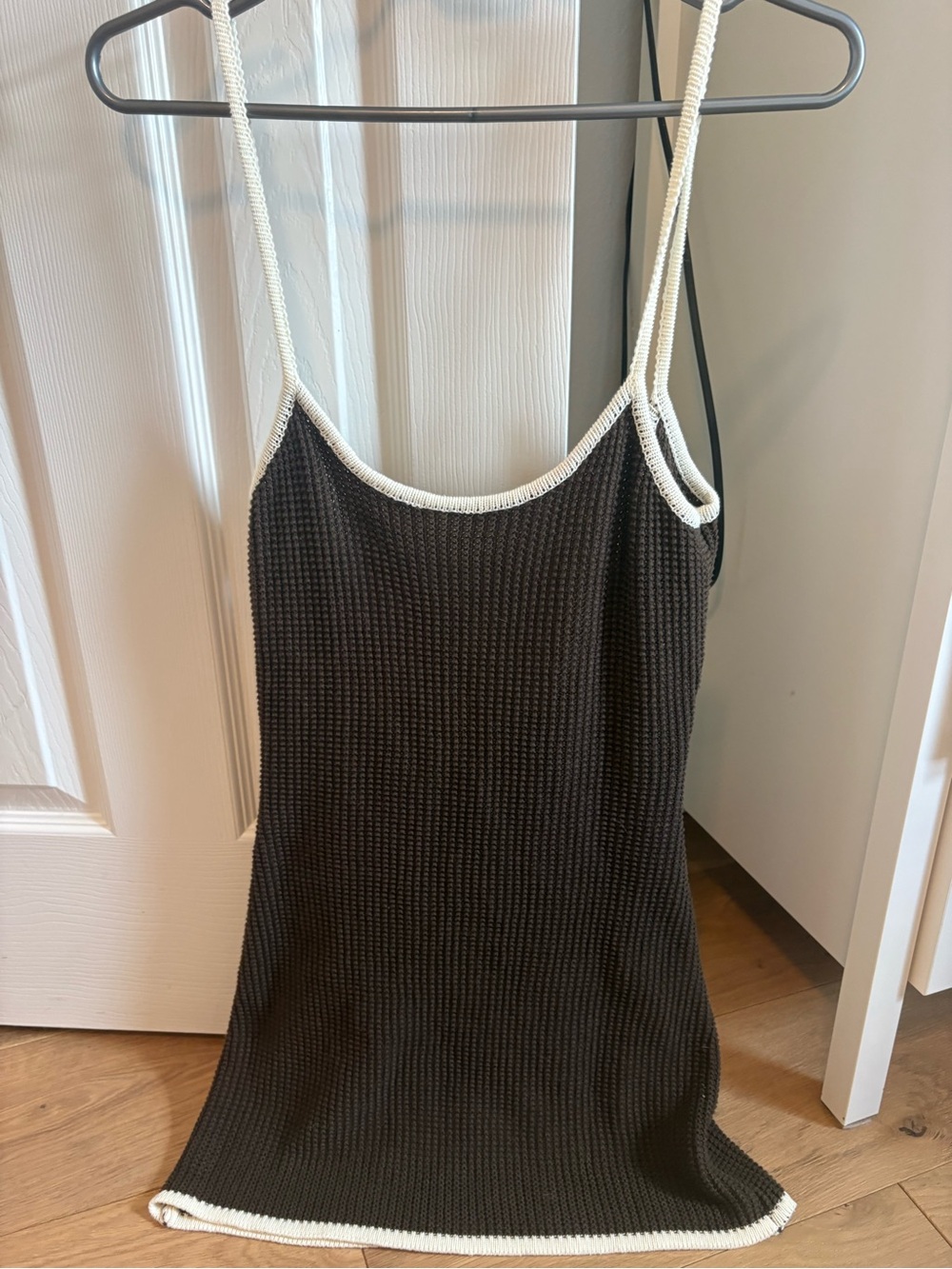 White Fox Brown Knit Tank Dress with White Trim small/medium